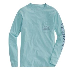 NWT Vineyard Vines Garment-Dyed Vintage Whale Long-Sleeve Pocket T-Shirt Blue